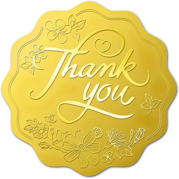 100pcs Thank You Embossed Gold Foil Seals 2" Flower Self Adhesive Embossed Stickers Decoration Labels for Envelopes Diplomas Certificates Awards Graduation for DIY