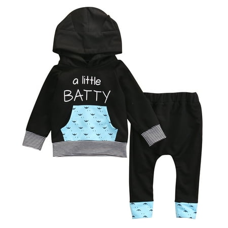

Baby Girls Boys 2pcs Outfit Long Sleeve Hooded Letter Print Tops with Kangaroo Pocket + Patchwork Long Pants Set
