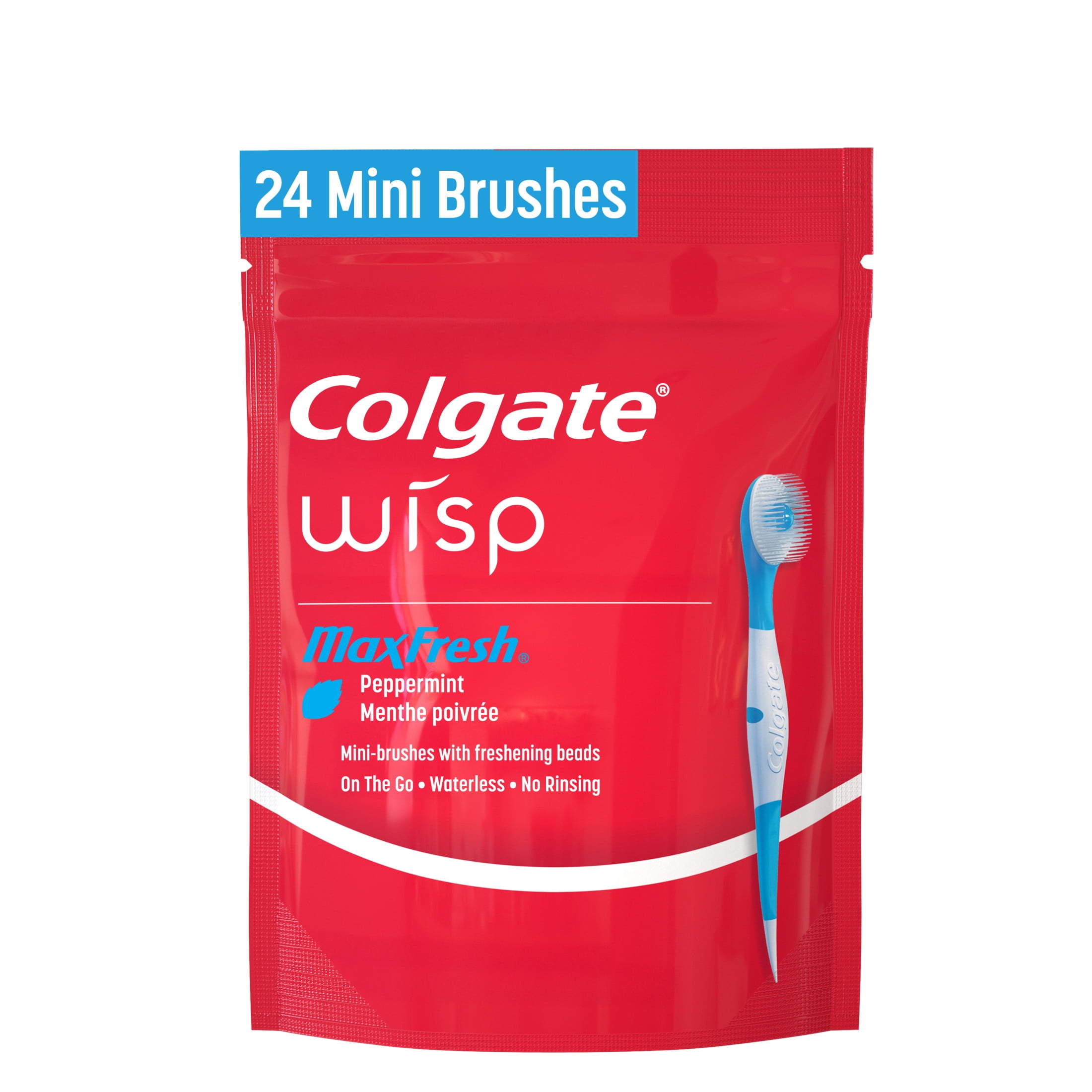 (4 pack) Colgate Max Fresh Wisp Disposable Travel Toothbrushes, Mini Toothbrush, Peppermint, 24 Count