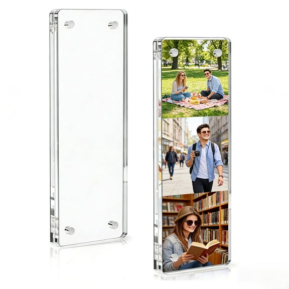 Clear Acrylic Magnetic Photo Frame 2x6 Inch Double-Sided Refrigerator Display-3"x7"