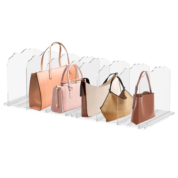 Grusce 2PCS Purse Organizer for Closet, Adjustable Clear Handbag Storage Holder, Acrylic Purse Organizer for Closet Organization, Shelf Divider, Perfect for Bedroom, Living Room, Home