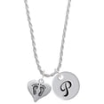 thumbnail image 1 of Delight Jewelry Silvertone Heart with Baby Feet Silvertone Script Initial Disc - P - Charm Necklace, 20"+3", 1 of 4