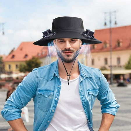Cevemin 1pc Solar Fan Hat for Men - Solar Powered and USB Charging Wide Brim Outdoor Fishing Sun Hat with 3-Speed Adjustable Fan