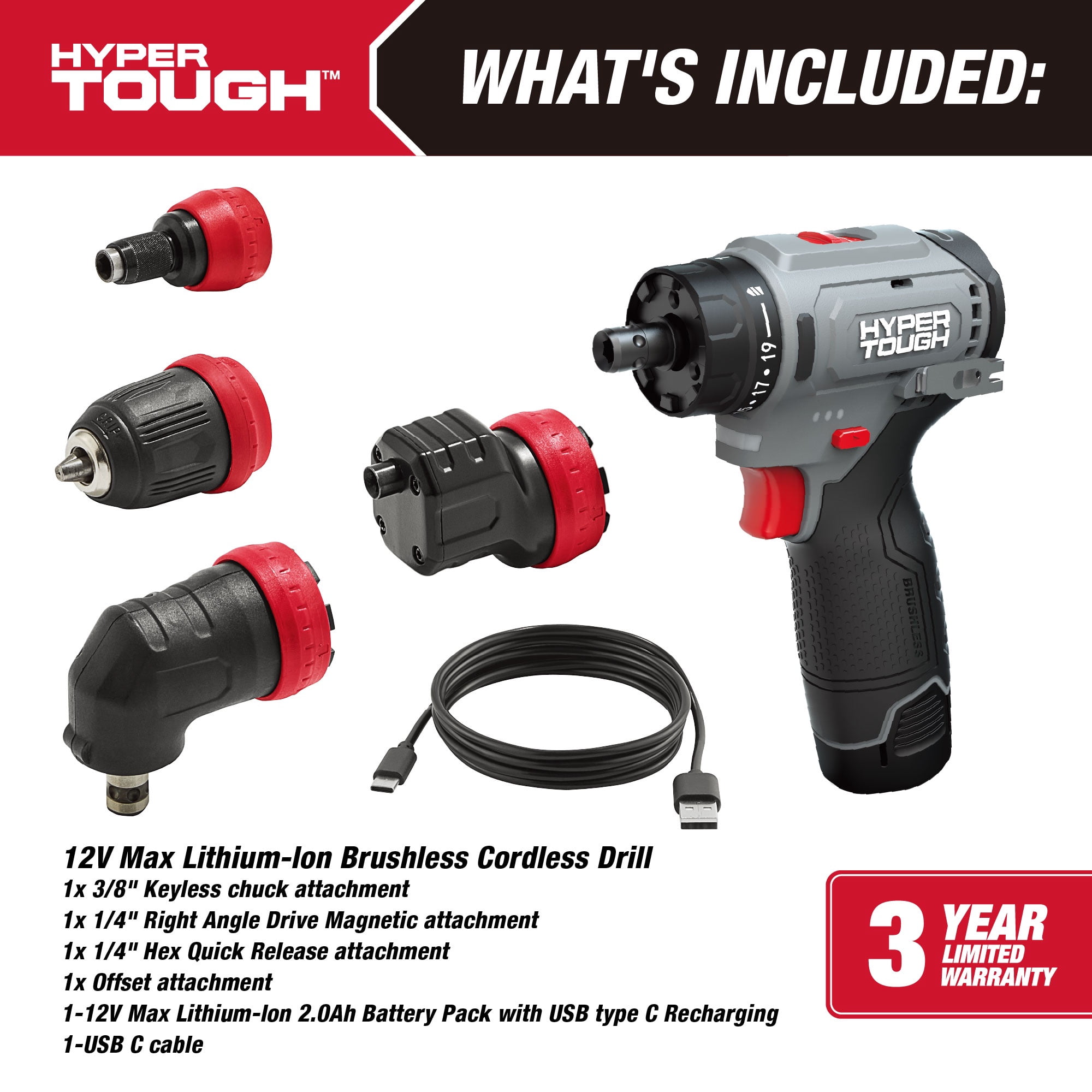 Hyper Tough 12V Max Lithium-Ion Cordless Drill Set with 2.0 Ah Battery