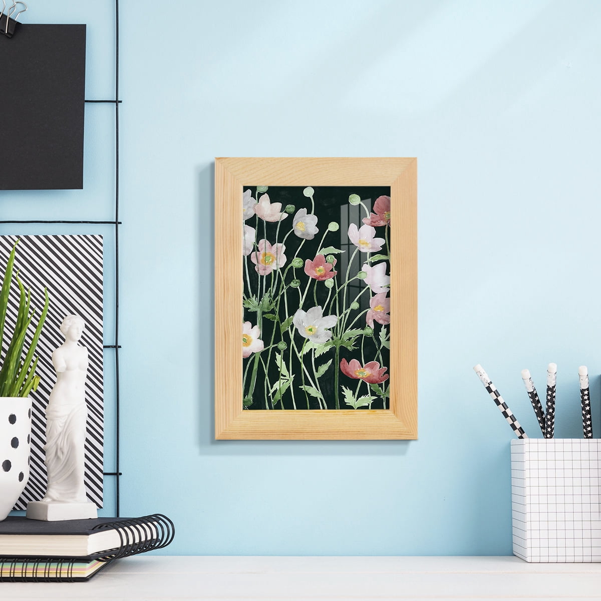 Anemone Dance I -Framed Print w/glass-Natural Wood