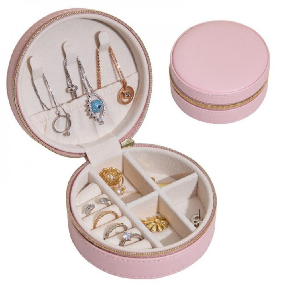 Jewelry Storage Case Earrings Necklace Rings Collection Round Container Box 