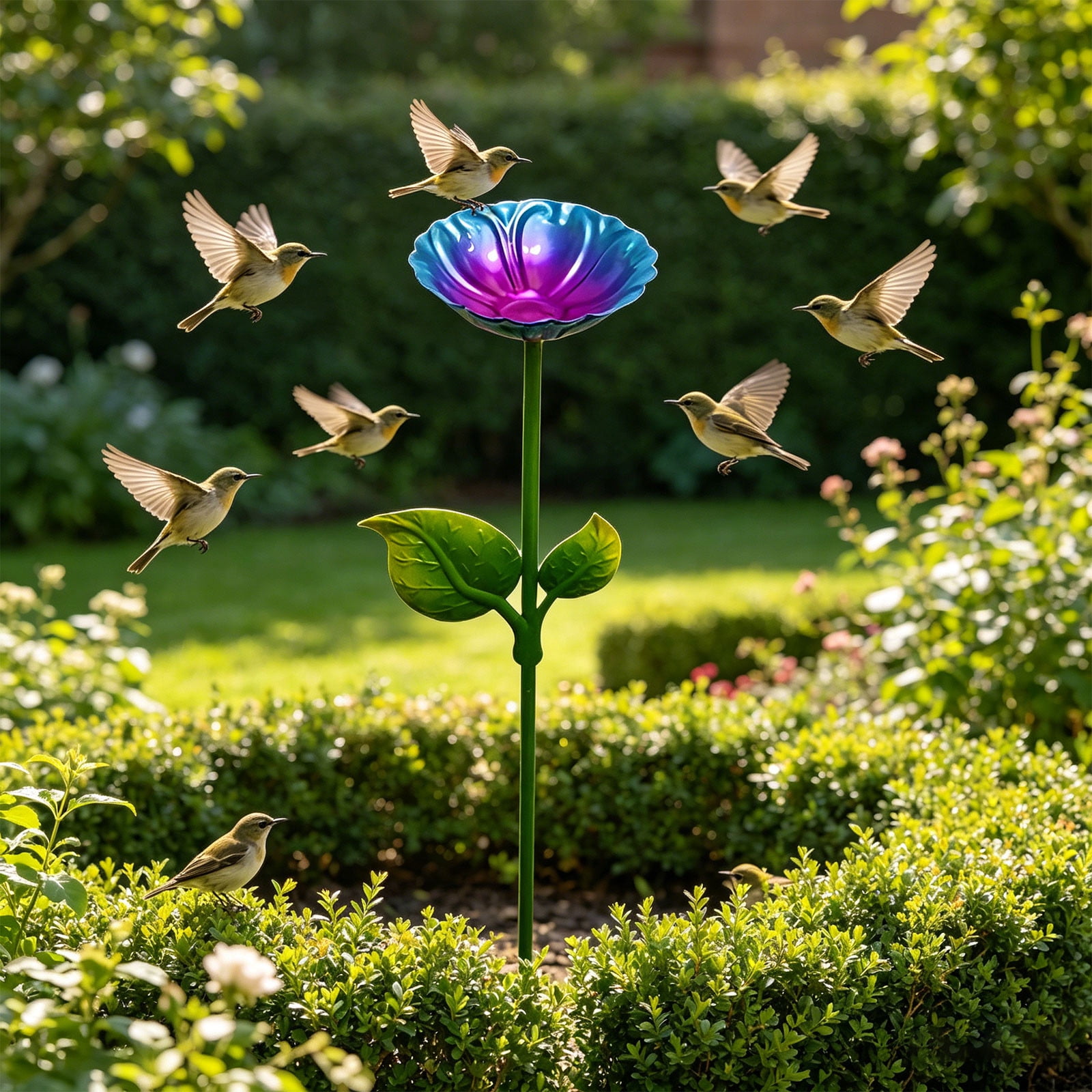 Werulen Iron Bird Bath Ground Stake Sturdy Stable Base,Outdoor Garden Yard Bird Care Feeding,Bird Bath,Garden Yard Decor,Bird Feeding Tool