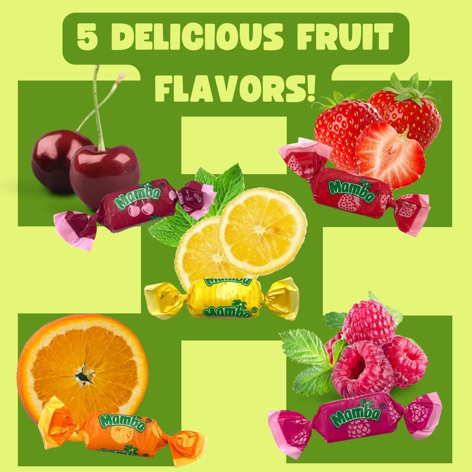 Mamba Fruit Chews Assorted, 5 Fruit Flavors Mix, Individually Wrapped, Bulk Nostalgia Retro Candy (4 Pounds)