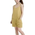 thumbnail image 4 of Girl's V Neck Sleeveless Romper Summer Casual Loose Spaghetti Strap Short Overalls Jumpersuit with Pockets, 4 of 7