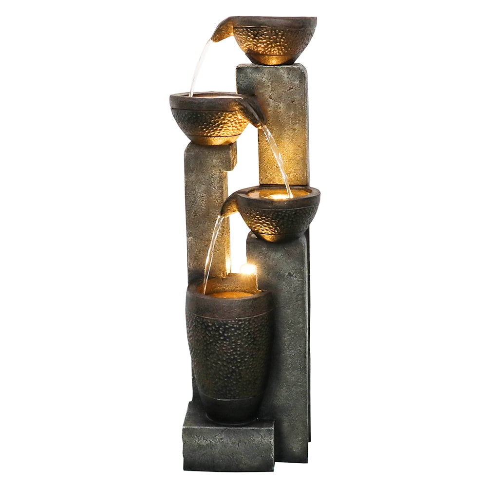 4-Tier Pots Outdoor Water Fountain for Garden - Outdoor Waterfall Fountain for Yard, Floor Patio, Backyard and Home Art Dcor