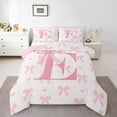 thumbnail image 2 of Pink Bow Teens Comforter Set,Princess Style Bowknot Love Hearts Girly Fairy Bedding Set All Season,Initial Letter E Chic Romantic Comforter 3 Pcs with 2 Pillowcases,Kawaii Pink,Queen Size, 2 of 6