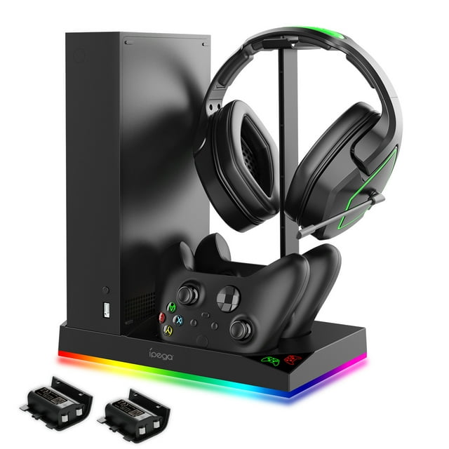 All-in-One RGB Cooling Stand for Xbox Series S (XSS) - Dual Controller Charging Dock, Headphone Hanger & 12-Game Disc Rack, Colorful LED Gaming Accessory for Organized Setup