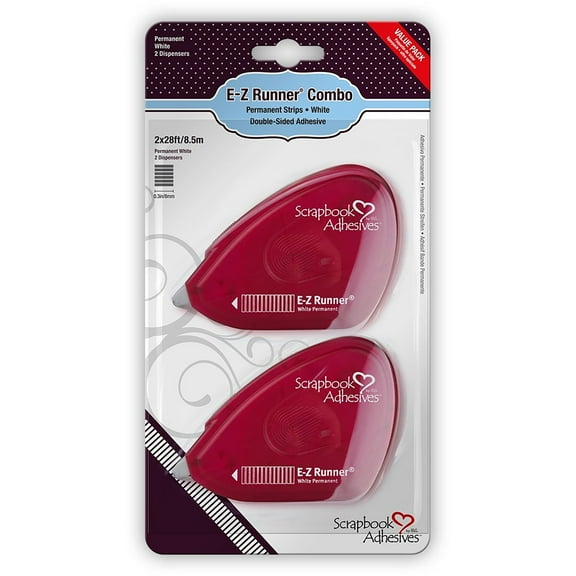 Scrapbook Adhesives by 3L: E-Z Runner Duo Pack White Strips - 2 Non-Refillable Dispensers, 28' of Double-Sided Permanent Adhesive in Each