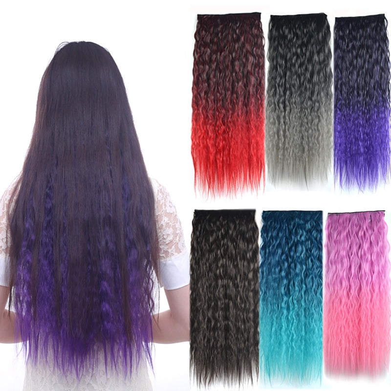 Jeedou Kinky Curly Synthetic Hair Clip in One Piece Hair Extensions for Women Blue Gradual Color Cosplay Props Hairpieces