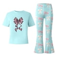 thumbnail image 5 of MEZZALL Kids Girls Bowknot Outfit Cute Bow Heart Print O-Neck Short Sleeve Tops With Flare Leg Pants Toddler Two Piece Matching Fashionable Children Clothes Sets, 5 of 5