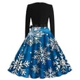 thumbnail image 3 of Annhoo Christmas Vintage Dress for Women V Neck Snowflake Print Long Sleeve Dress Ladies Retro A Line Party Dress with Belt, 3 of 3