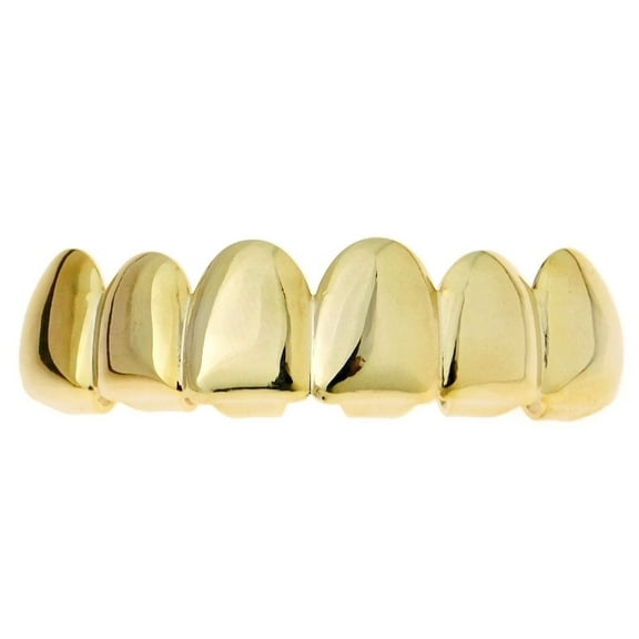 14k Gold Plated Grillz Deeper-Cut Grill 6 Top Teeth Plain Pre-Made Hip Hop Grills