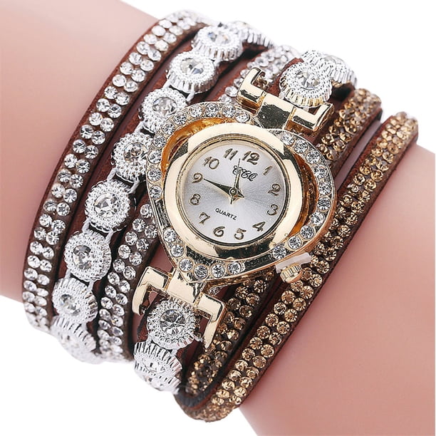 Pulseras para mujer, regalos para mujer CCQ Reloj de pulsera analógico de cuarzo con esfera de cristal y diamantes de imitación vintage para mujer