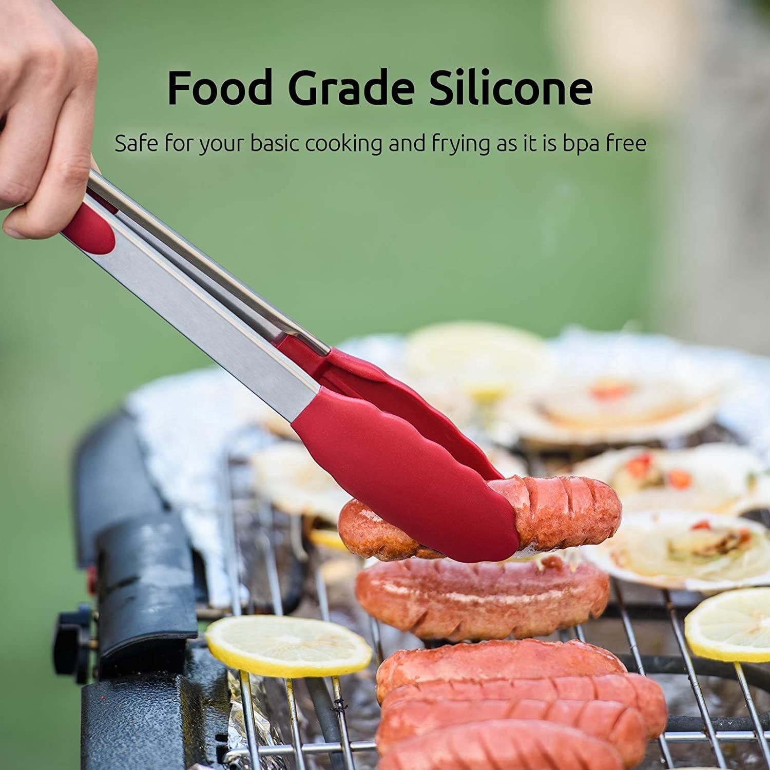 600°F Heat Resistant Kitchen Tongs:3Pcs 7/9/12in Silicone Cooking Tong with Firm Sealed Non Stick Rubber Tips & Silicon Coated 18/8 Stainless Steel Handle & Smooth Lock for Serving Grill