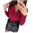 thumbnail image 2 of AOOCHASLIY Sweaters Fall Clothes Women's Fashion Winter Casual Zipper Round Neck Sleeve Solid Color Sweater Tops Blouse, 2 of 5