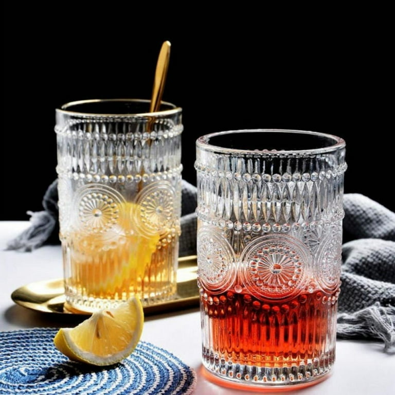 TINKER 11.5 oz Romantic Water Glasses,Elegant Gold Rimmed Glass Cups，  Premium Drinking Glasses Tumblers, Vintage Glassware for Juice, Beverages,  Beer, Cocktail 