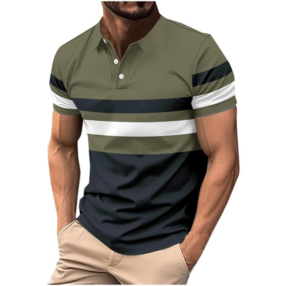 Golf Shirts for Men Short Sleeve Button Collared Tshirts Shirt Mens Casual Color Block Pullover Slim Breathable Lapel Athletic Workout Tees Tops