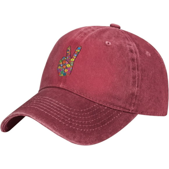 Hat Hippie Hippy Peace Sign Hand Cowboy Hat Men Vintage Baseball Cap Women Trucker Hat Dad Cap Ponytail Hat Black