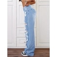 thumbnail image 3 of Pantalones vaqueros rasgados de talle alto y pierna ancha Y2K holgados for novio, pantalones versátiles de mezclilla desgastados, 3 of 6