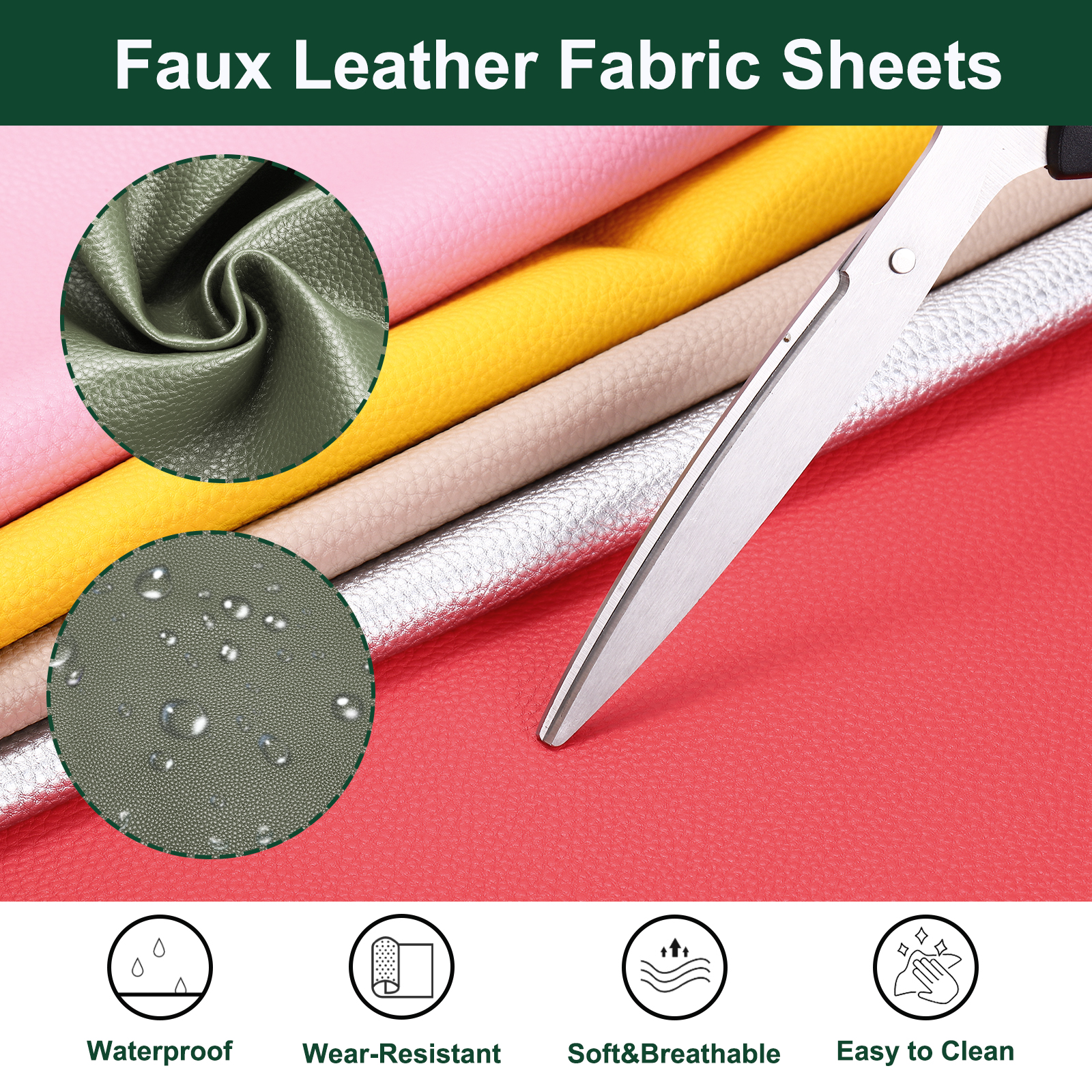 Uxcell Faux Leather Fabric Sheets, 54x36 Inch Waterproof Solid Soft PU Synthetic Leather Sheet for Upholstery Replacement Renovate Sofa Furniture Bag Crafts DIY Sewings(Deep Green)