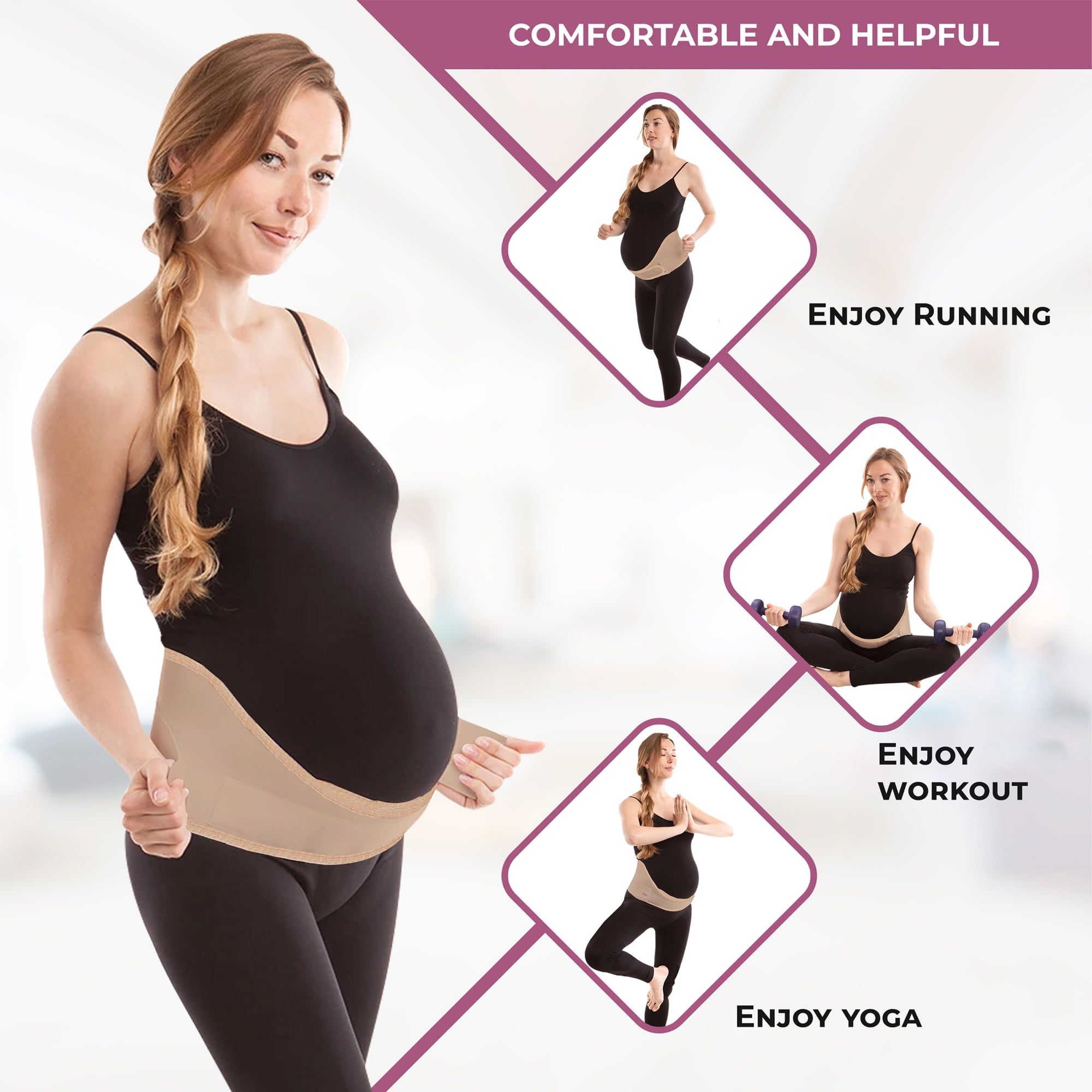GABRIALLA Elastic Pregnancy Belly Band for Pregnant Women, Adjustable Maternity Belt, MS-96 (Beige, Medium)