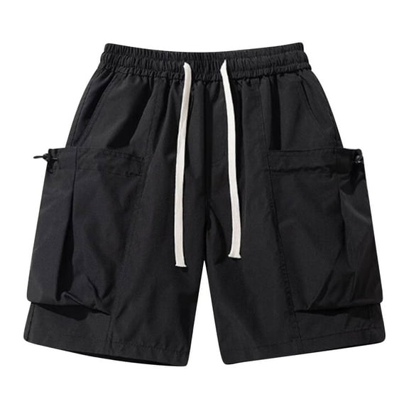 RYDCOT Men's Elastic Waist Casual Cargo Shorts Multi-Pockets Shorts with Drawstring Black