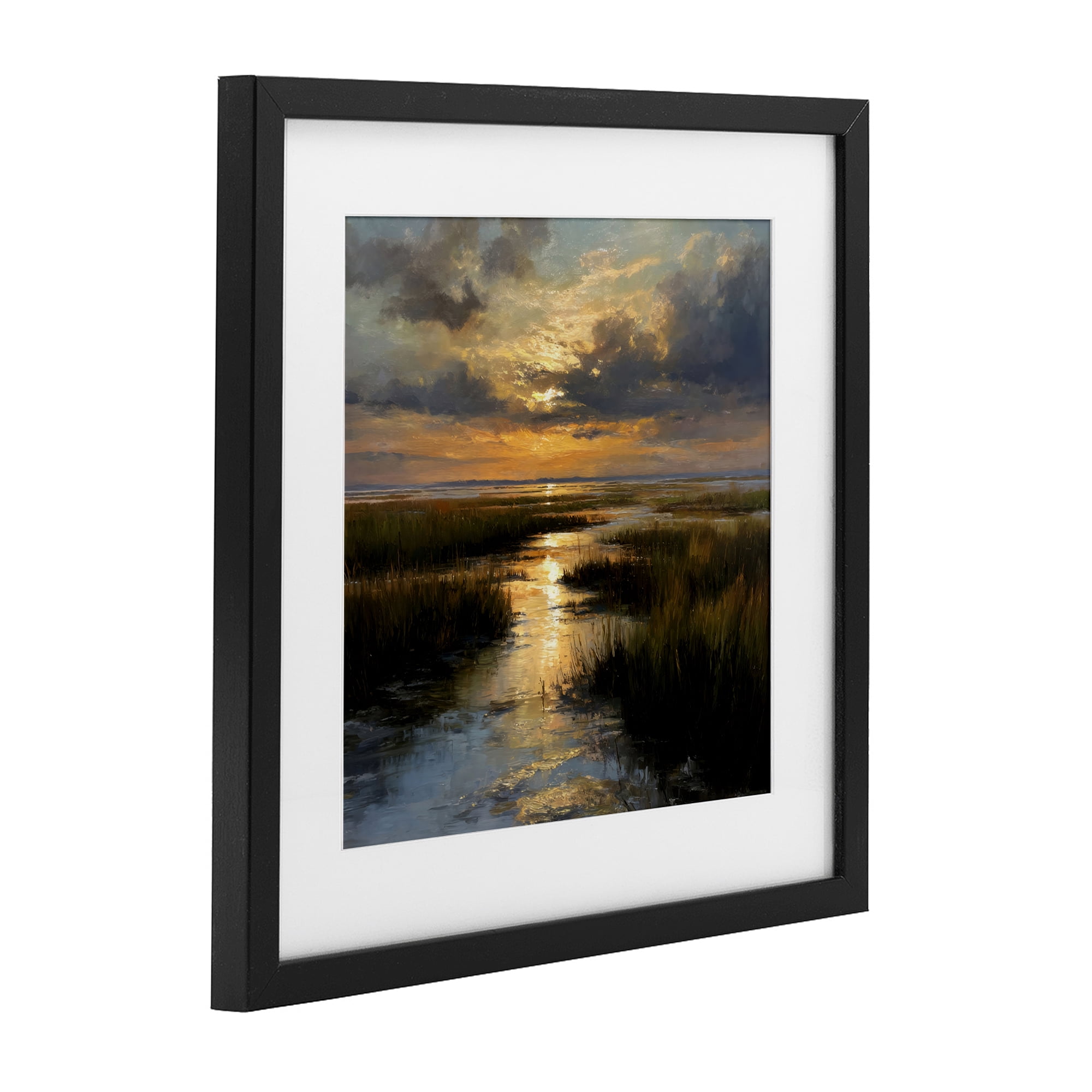 Stupell Industries Sunset Over Marshland Black Framed Print Under Glass, design by Petal Prints Design