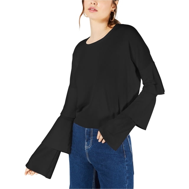 Sage The Label Chandail Court à Manches Superposées pour Femmes, Noir, Grand