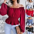 thumbnail image 5 of Autumn And Winter Sexy One-line Neckline Off-shoulder Hem Ruffled Chiffon Top For Women, 5 of 5