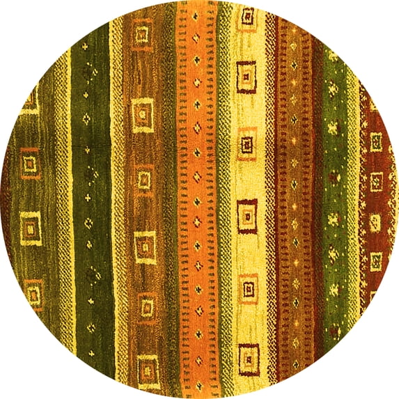 Ahgly Company Machine Washable Indoor Round Abstract Yellow Contemporary Area Rugs, 3' Round