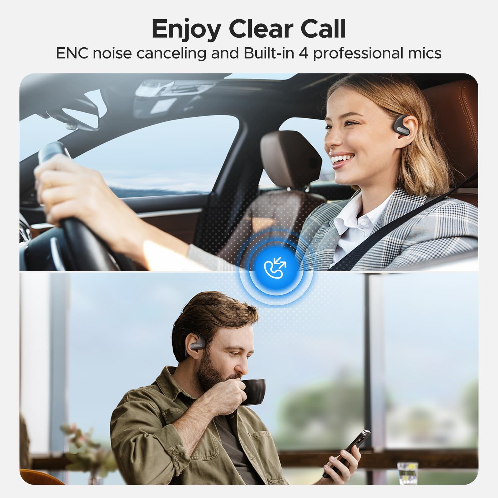 BlitzMax Open Ear Headphones,True Wireless Bluetooth 5.3 Open Ear Earbuds, Enhanced Bass 16.2mm Drivers, Long-Lasting Comfort, 60H Playtime LED Display, IPX5 Waterproof for Sports, Driving