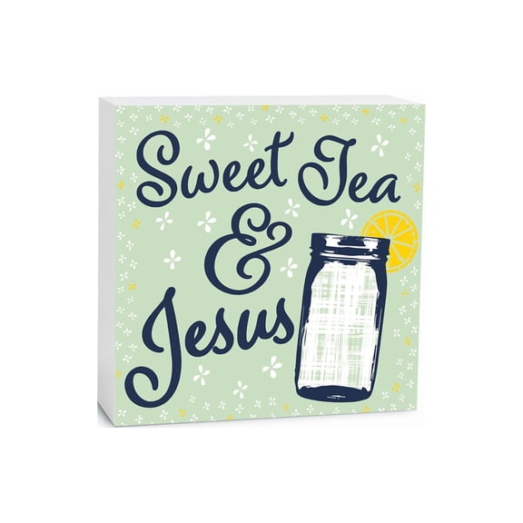 Sweet Tea & Him Sage Canning Jar 5 x 5 Wood Tabletop Sign Plaque