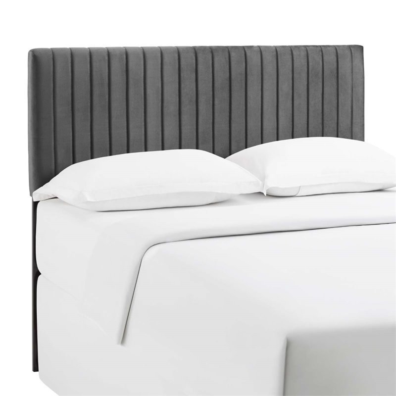 Modway Keira Velvet King California King Headboard in Gray