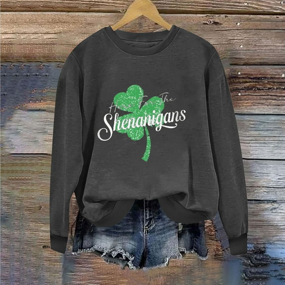 Up to 65 off!Lolmot St Patricks Day Sweatshirt Women Funny Sayings Pullover Tops Here for the Shenanigans Graphic Shirts Causal Shamrock Print Blouse Irish Festival Holiday Tee Long Sleeve Tops