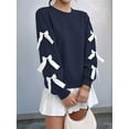 thumbnail image 3 of Women'S Y2K Ribbon Long Sleeve Top - Crew Neck Red Christmas & New Year Bowknot Oversized Pullover Shirt Navy Blue XL, 3 of 8