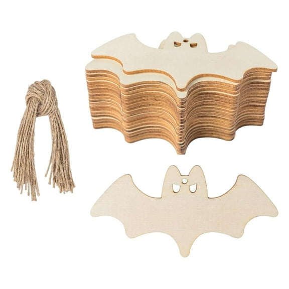 BLESIYA 40Pcs Wood Cutouts Unfinished Hanging Ornaments Halloween Wooden Cutouts