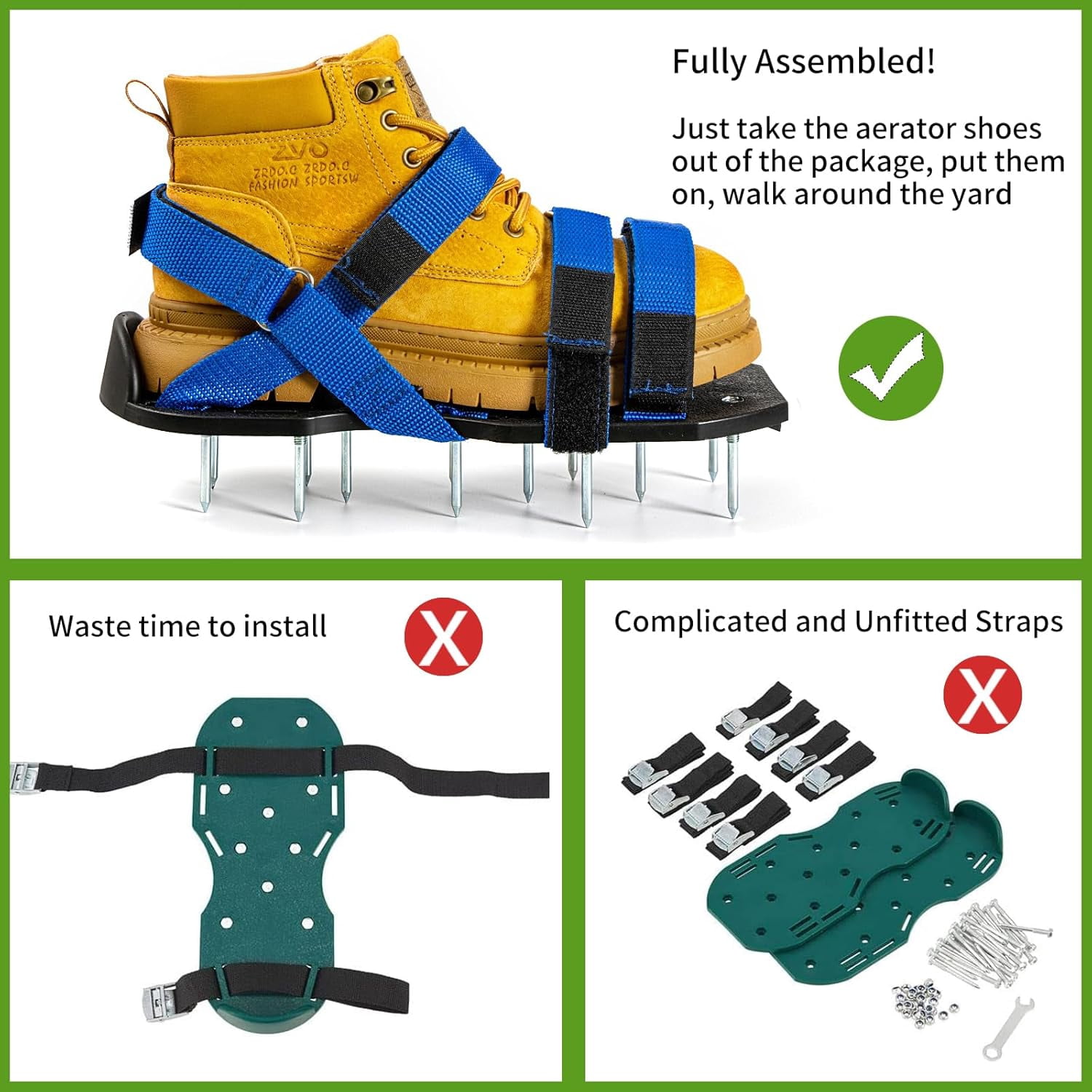 RGHJAR-Lawn Aerator Shoes Free-Installation Grass Aeration Shoes with Stainless Steel Shovel, Heavy Duty Lawn Aerator Spike Shoes Lawn Aeration Tool for Yard & Patio Blue