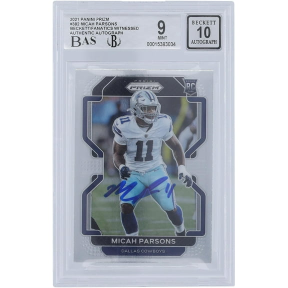 Micah Parsons Dallas Cowboys Autographed 2021 Panini Prizm #382 Beckett Fanatics Witnessed Authenticated 9/10 Rookie Card - Fanatics Authentic Certified