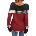 thumbnail image 4 of Women Autumn Winter Colorblock Pullover Sweaters Round Neck Striped Slim Fitting Knitwear Tops, 4 of 9