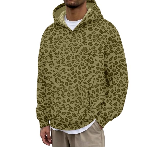 CONROSES Mens Hoodies Leopard Y2K Long Sleeve Pullover Hoodie for Men Fall Streetwear Hooded Sweatshirts with Pocket