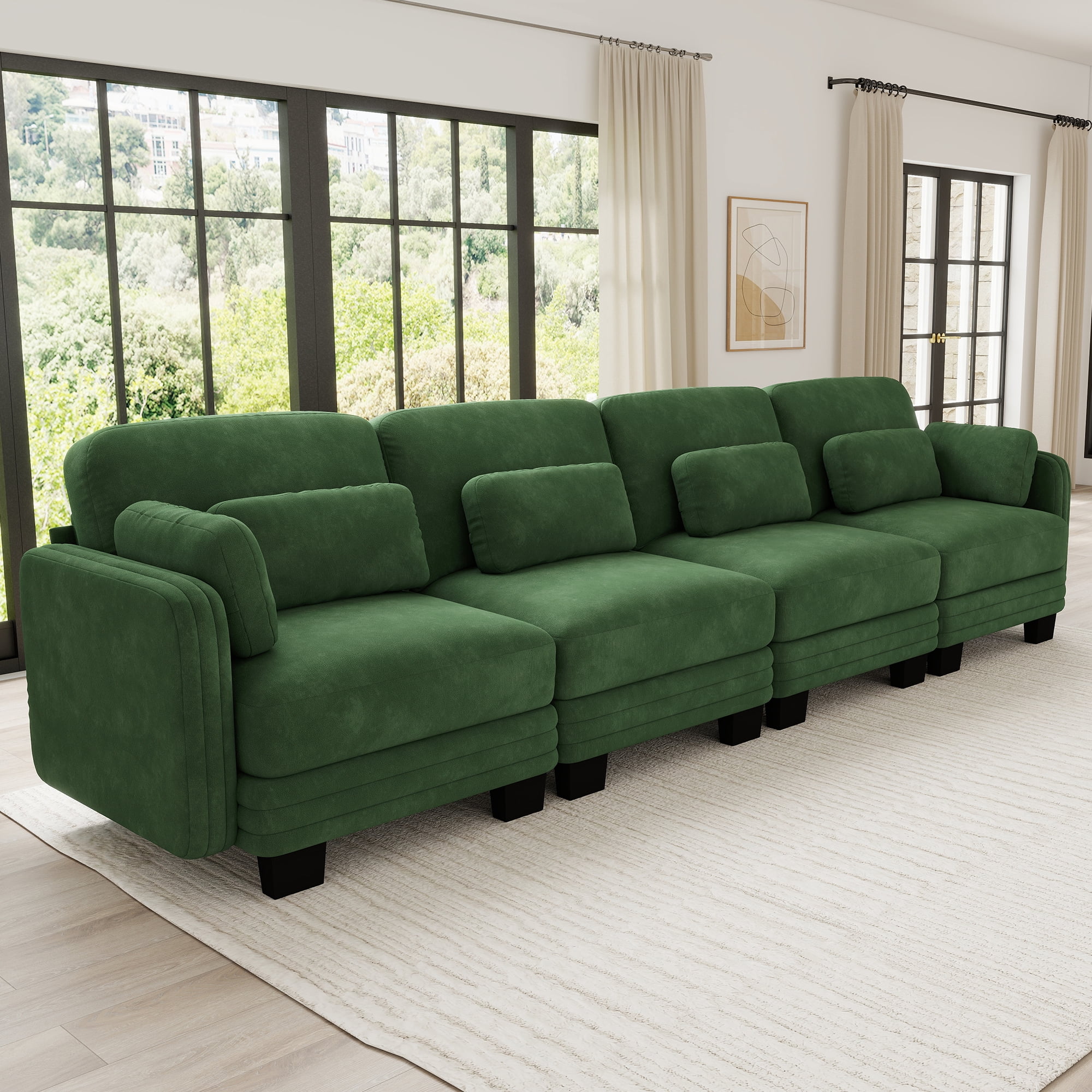 130" Tufted Modern Modular Sectional 4 Seater Sofa Couch with 6 Pillows