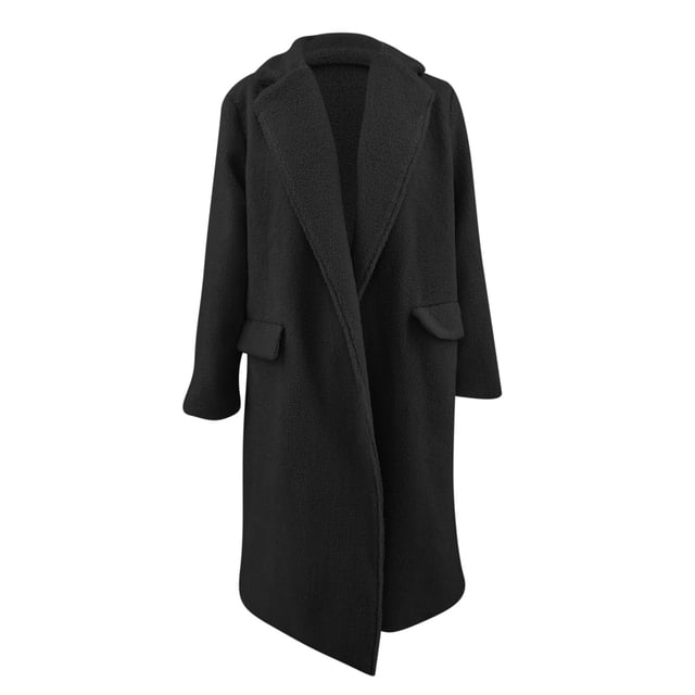 Yuyuzo Womens Plush Overcoat Lapel Neck Open Front Warm Coat Solid Color Winter Outwear with Pockets