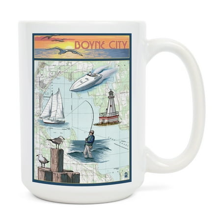 

15 fl oz Ceramic Mug Boyne City Michigan Map and Icons Dishwasher & Microwave Safe