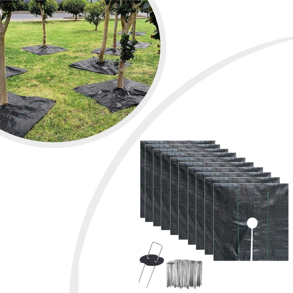 10pcs Garden Protection Mats Grass Control Tree Disc Mulch Mat with Ground Pegs
