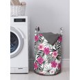 thumbnail image 3 of Tropical Laundry Bag, Pink White Hibiscus Flowers on Monochromatic Background of Leaves, Hamper Basket with Handles Drawstring Closure for Laundromats, 13" x 19", Charcoal Grey Magenta, by Ambesonne, 3 of 4